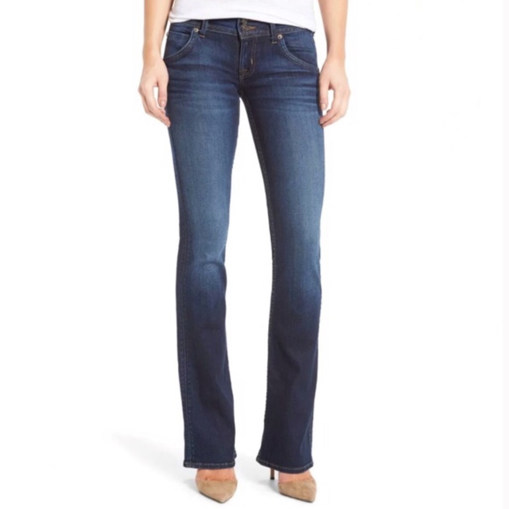 Hudson Petite Signature Boot Low Rise Flare Dark Wash Flap Pocket Denim Jeans